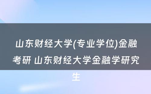 山东财经大学(专业学位)金融考研 山东财经大学金融学研究生