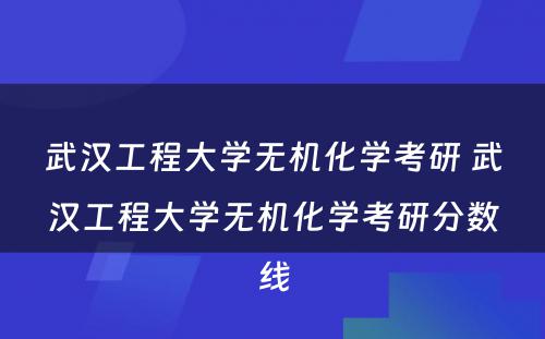 武汉工程大学无机化学考研 武汉工程大学无机化学考研分数线