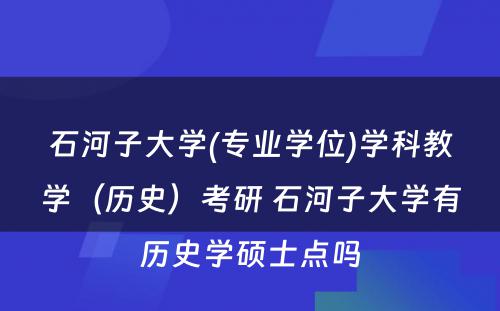 石河子大学(专业学位)学科教学（历史）考研 石河子大学有历史学硕士点吗