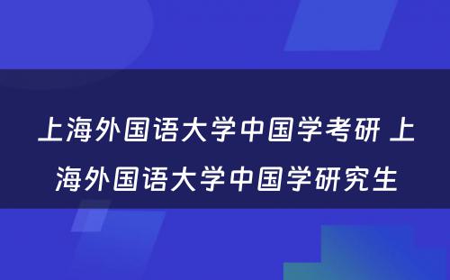 上海外国语大学中国学考研 上海外国语大学中国学研究生