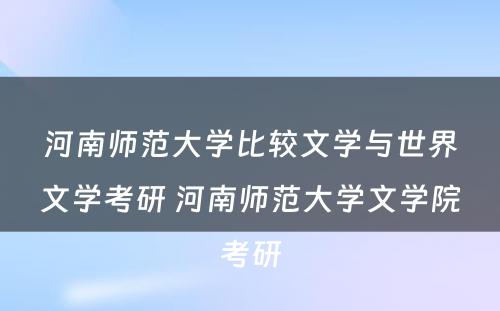 河南师范大学比较文学与世界文学考研 河南师范大学文学院考研