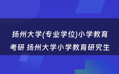 扬州大学(专业学位)小学教育考研 扬州大学小学教育研究生