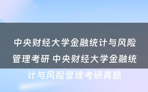 中央财经大学金融统计与风险管理考研 中央财经大学金融统计与风险管理考研真题