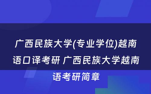 广西民族大学(专业学位)越南语口译考研 广西民族大学越南语考研简章