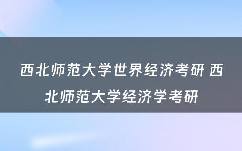 西北师范大学世界经济考研 西北师范大学经济学考研