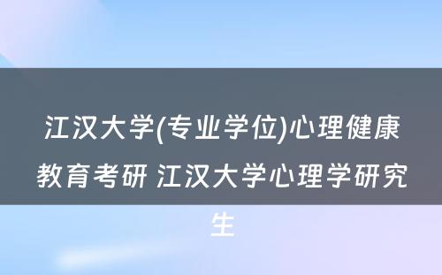 江汉大学(专业学位)心理健康教育考研 江汉大学心理学研究生