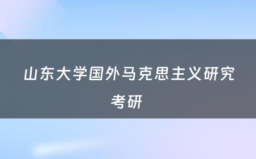 山东大学国外马克思主义研究考研 