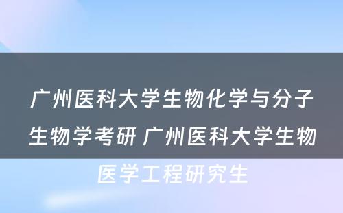 广州医科大学生物化学与分子生物学考研 广州医科大学生物医学工程研究生