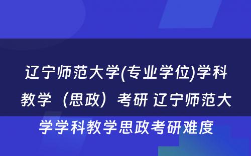 辽宁师范大学(专业学位)学科教学（思政）考研 辽宁师范大学学科教学思政考研难度