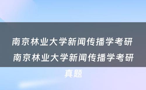 南京林业大学新闻传播学考研 南京林业大学新闻传播学考研真题