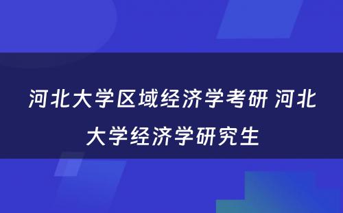 河北大学区域经济学考研 河北大学经济学研究生