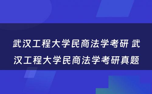 武汉工程大学民商法学考研 武汉工程大学民商法学考研真题