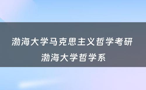 渤海大学马克思主义哲学考研 渤海大学哲学系