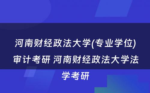 河南财经政法大学(专业学位)审计考研 河南财经政法大学法学考研