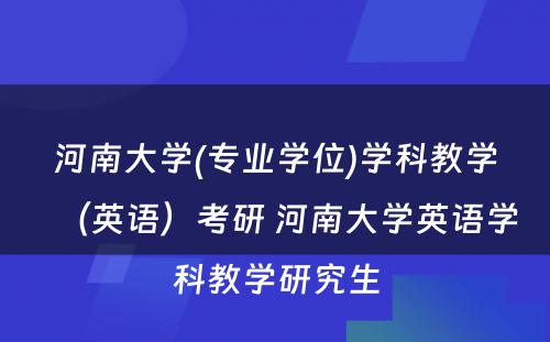 河南大学(专业学位)学科教学（英语）考研 河南大学英语学科教学研究生