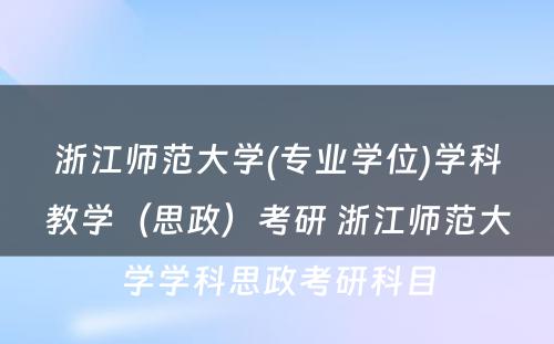 浙江师范大学(专业学位)学科教学（思政）考研 浙江师范大学学科思政考研科目