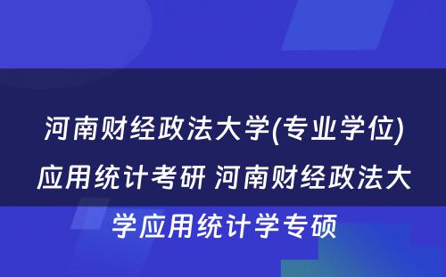 河南财经政法大学(专业学位)应用统计考研 河南财经政法大学应用统计学专硕