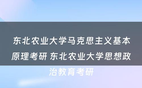 东北农业大学马克思主义基本原理考研 东北农业大学思想政治教育考研