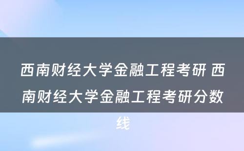 西南财经大学金融工程考研 西南财经大学金融工程考研分数线