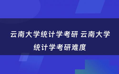 云南大学统计学考研 云南大学统计学考研难度