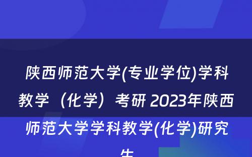 陕西师范大学(专业学位)学科教学（化学）考研 2023年陕西师范大学学科教学(化学)研究生