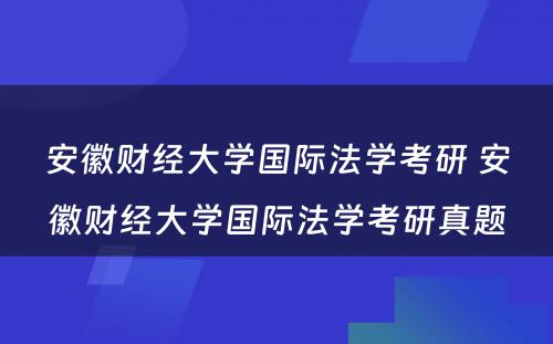 安徽财经大学国际法学考研 安徽财经大学国际法学考研真题