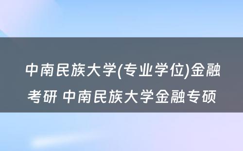 中南民族大学(专业学位)金融考研 中南民族大学金融专硕