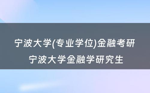 宁波大学(专业学位)金融考研 宁波大学金融学研究生