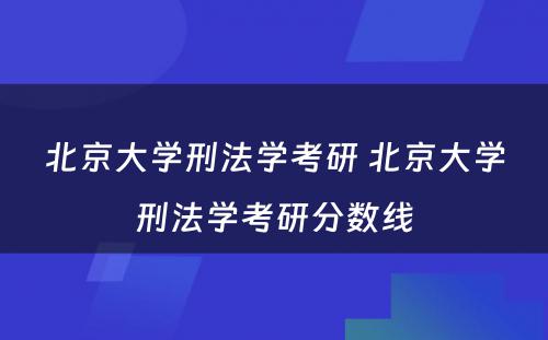 北京大学刑法学考研 北京大学刑法学考研分数线