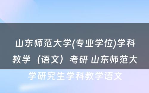 山东师范大学(专业学位)学科教学（语文）考研 山东师范大学研究生学科教学语文