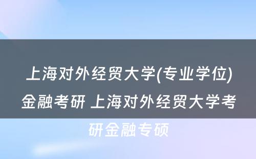 上海对外经贸大学(专业学位)金融考研 上海对外经贸大学考研金融专硕