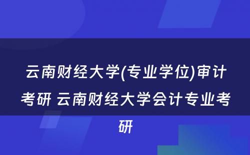 云南财经大学(专业学位)审计考研 云南财经大学会计专业考研