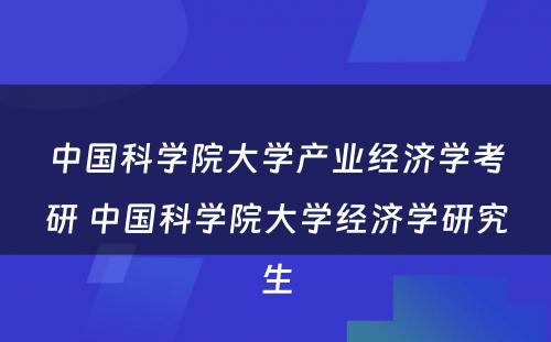 中国科学院大学产业经济学考研 中国科学院大学经济学研究生