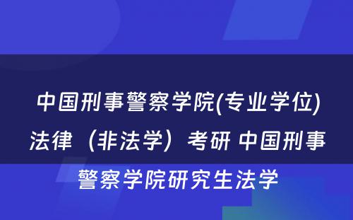 中国刑事警察学院(专业学位)法律（非法学）考研 中国刑事警察学院研究生法学