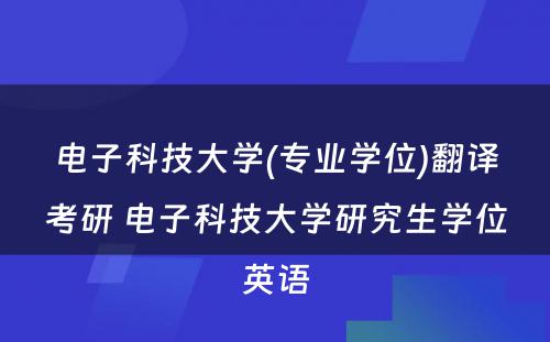 电子科技大学(专业学位)翻译考研 电子科技大学研究生学位英语