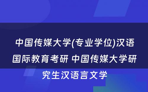 中国传媒大学(专业学位)汉语国际教育考研 中国传媒大学研究生汉语言文学