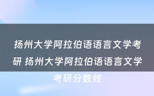 扬州大学阿拉伯语语言文学考研 扬州大学阿拉伯语语言文学考研分数线