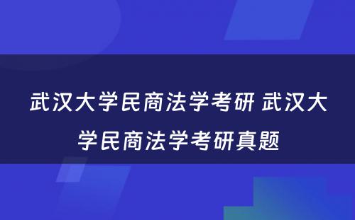 武汉大学民商法学考研 武汉大学民商法学考研真题