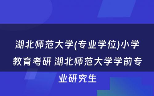 湖北师范大学(专业学位)小学教育考研 湖北师范大学学前专业研究生