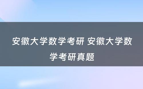 安徽大学数学考研 安徽大学数学考研真题