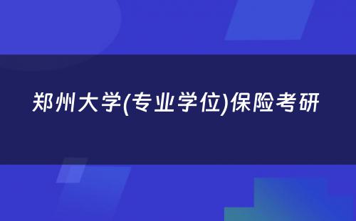 郑州大学(专业学位)保险考研 