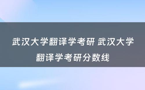 武汉大学翻译学考研 武汉大学翻译学考研分数线