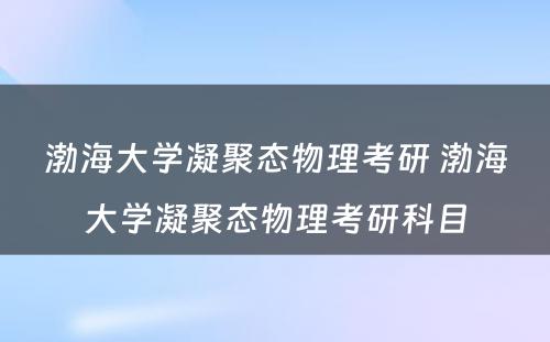 渤海大学凝聚态物理考研 渤海大学凝聚态物理考研科目