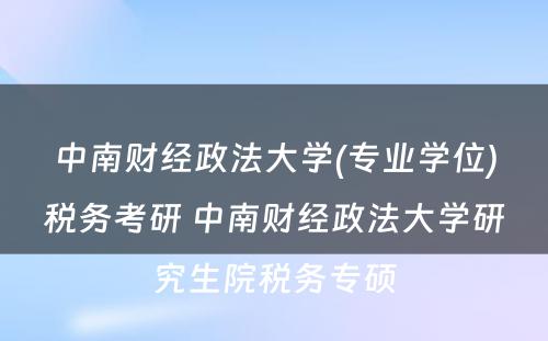 中南财经政法大学(专业学位)税务考研 中南财经政法大学研究生院税务专硕