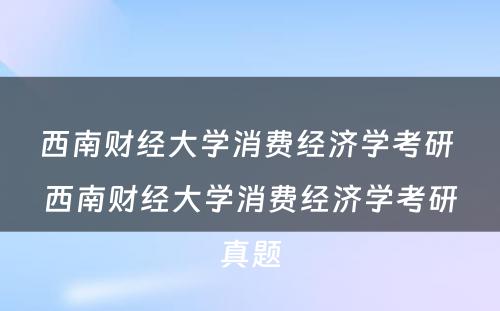 西南财经大学消费经济学考研 西南财经大学消费经济学考研真题