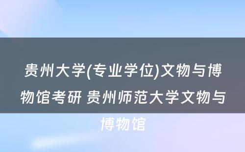 贵州大学(专业学位)文物与博物馆考研 贵州师范大学文物与博物馆