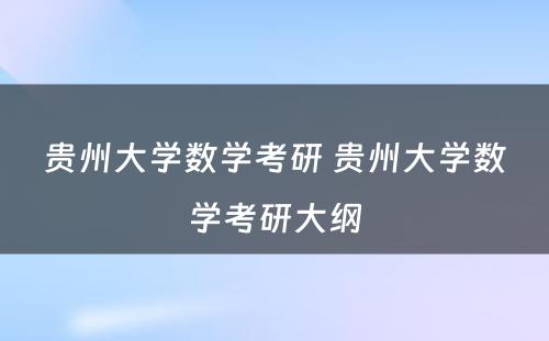 贵州大学数学考研 贵州大学数学考研大纲