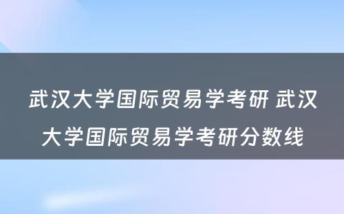 武汉大学国际贸易学考研 武汉大学国际贸易学考研分数线