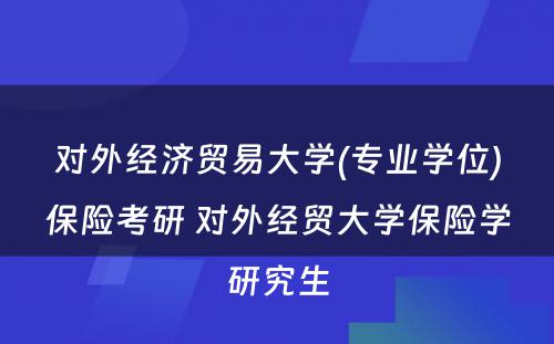 对外经济贸易大学(专业学位)保险考研 对外经贸大学保险学研究生