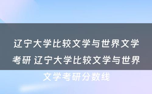 辽宁大学比较文学与世界文学考研 辽宁大学比较文学与世界文学考研分数线